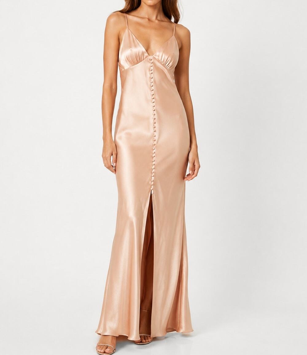SHONA JOY La Lune Button Front Bias Maxi Dress Desert Rose US 6 EUC